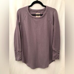 Chaser Waffle Knit Thermal Shirt Size Medium Top Purple Long Sleeve